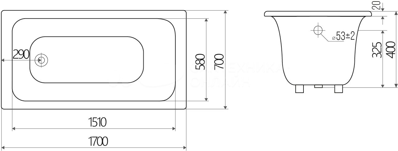 Ванна чуг. Classic 170х70+ножки, Goldman