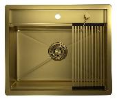 Мойка кухонная KS-6051 ЗОЛОТО САТИН Kitchen Space (ролл-мат,дозатор, мет. сифон), GRANULA