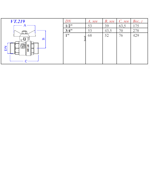 VT219 Кран шар.(вода) 1