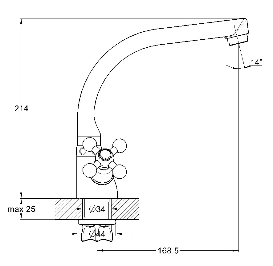 Смеситель для кухни (мойки) G-lauf QTZ4-D827 (керам. (1/2)180° на лат. гайке)