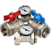 Комплект прямых шаровых кранов с термометрами 1” STOUT (SMS-1000-030001)