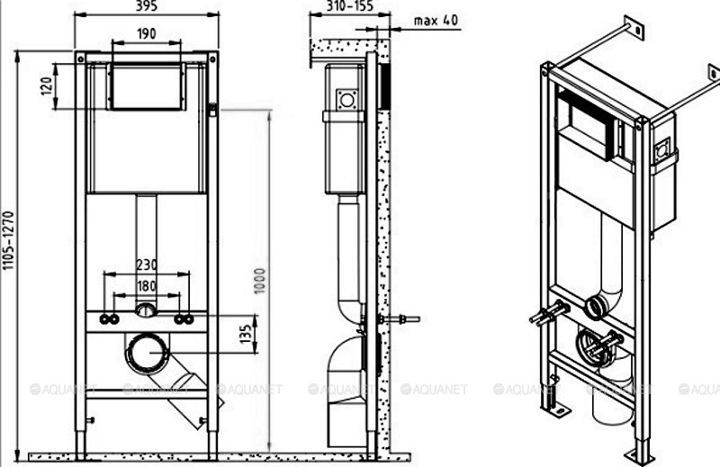 Инсталляция VECTOR металлический каркас д/ун. с бач