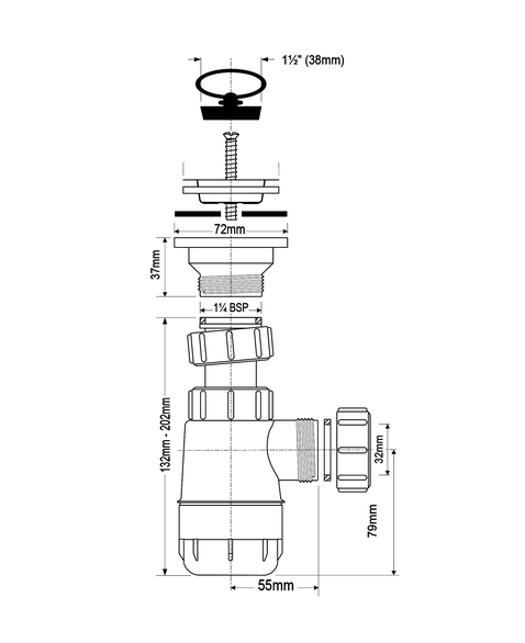 Сифон 32-11/4  без трубки McALPINE (МRW2L)