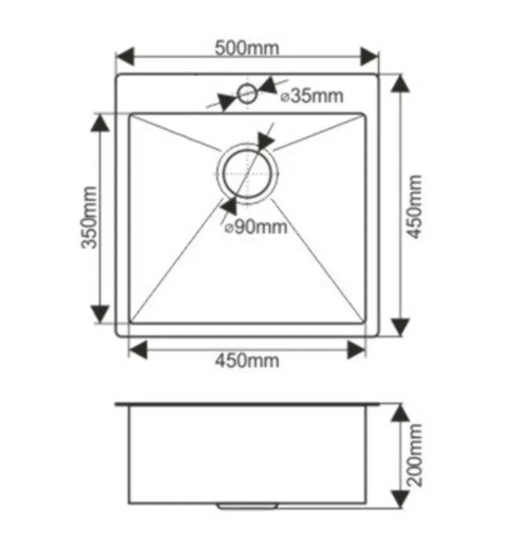 FABIA PROFI Мойка врезная 50х45см толщ.-3,0 х 0,8мм + большой сифон + корзина 50453