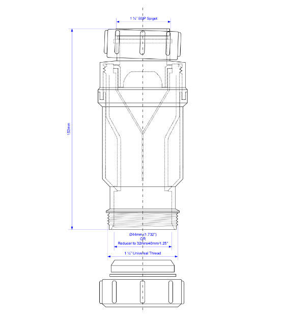 Сифон 1 1/2-40 компактный с обратным клапаном и сухим гидрозатвором 