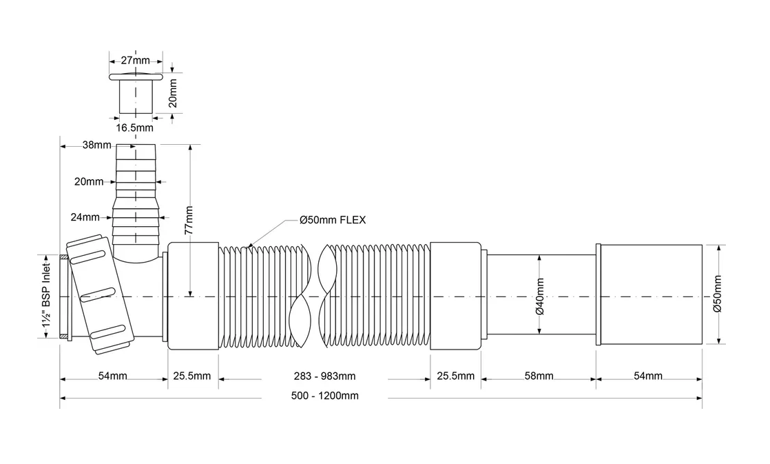 Гофра 1,5м 11/2 40-50 McALPINE (MRMF2-15)