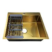 FABIA PROFI Мойка врезная 60х50см ЗОЛОТО толщ.-3,0 х 0,8мм + большой сифон + корзина 60503Z