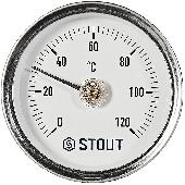 Термометр биметалл. с гильзой. Корпус Dn  80 мм, гильза  75 мм 1/2 ,0..120°С STOUT (SIM-1001-807515)