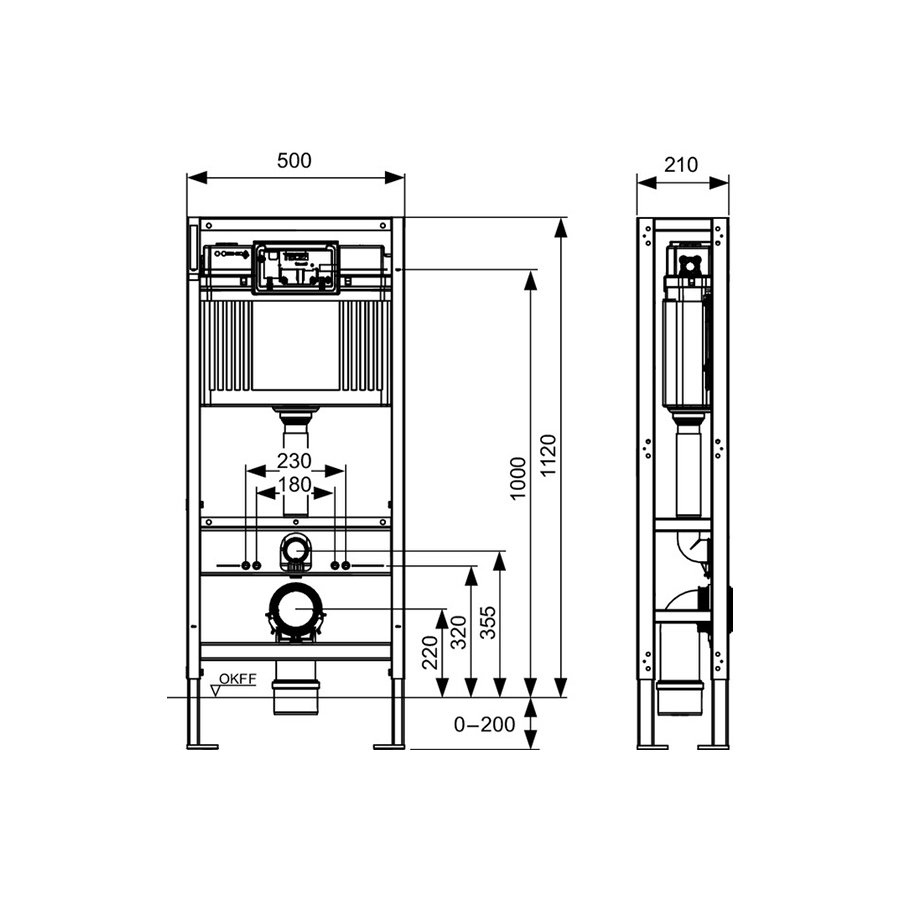 Застенный модуль (h = 1120 мм) для установки подвесного унитаза(9300093/9500393)