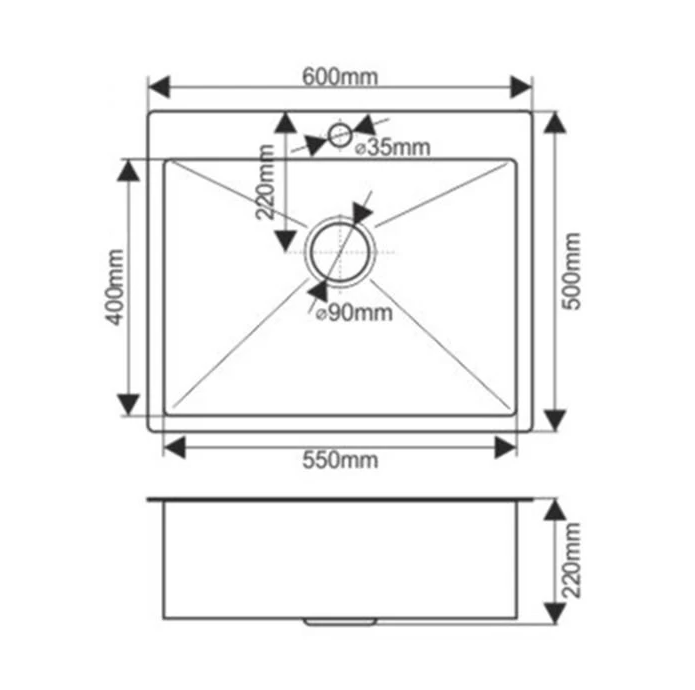FABIA PROFI Мойка врезная 60х50см толщ.-3,0 х 0,8мм + большой сифон + корзина 60503