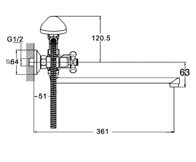 Смеситель для ванны с душем G-lauf QMT7-B722 (1/2; керам. плоский длин.излив)