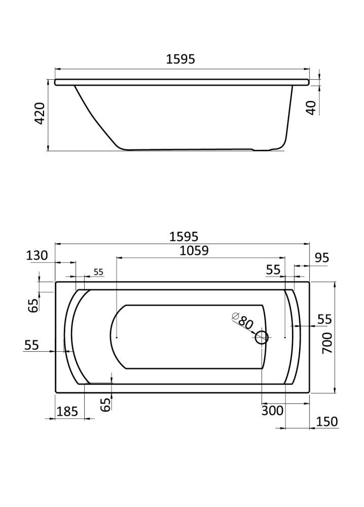Ванна акрил SANTEK МОНАКО 160*70