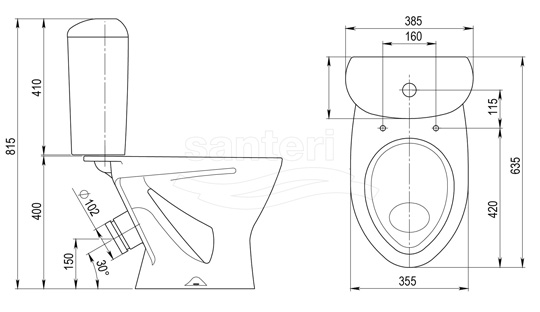 Унитаз-компакт Версия КРАП на белом(косой вып., ниж. подв., 1-реж. арм., сид. полипропилен), SANTERI