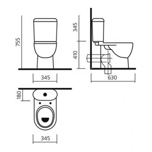 Унитаз-компакт Art Luxe SL DM (гориз. вып., ниж. подв., 2-реж.арм., сид. дюро м/л), SANITA LUXE