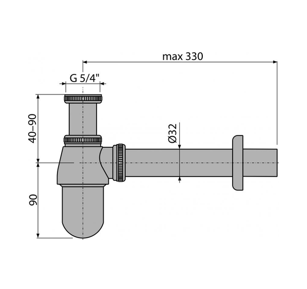 Сифон для умывальника Ø32, цельнометаллический, с накидной гайкой 5/4