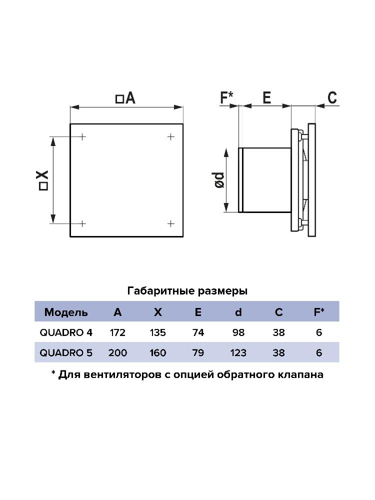 Вентилятор накладной D100 ERA обр.клапан  шнурок QUADRO 4C-02
