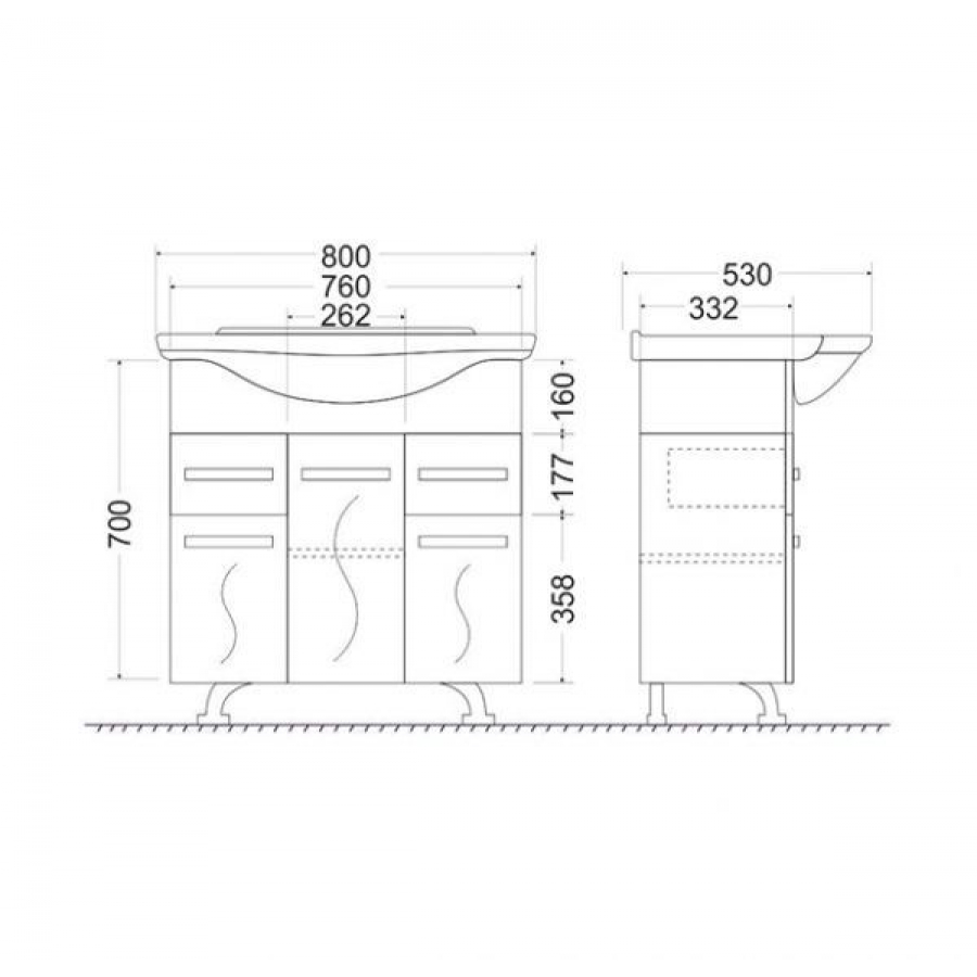 Сандра 80 тумба напольная белая + умыв. Эльбрус-80 1WH109653, MIRSANT