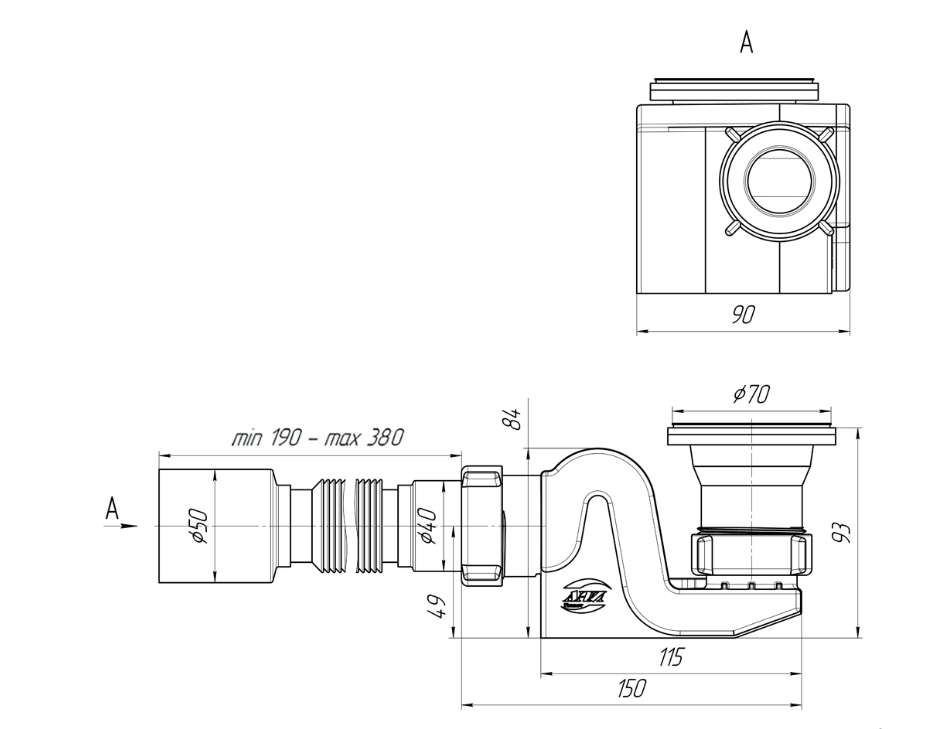 Сифон для душ.поддона 1 1/2*40 с гофрой 40*50 