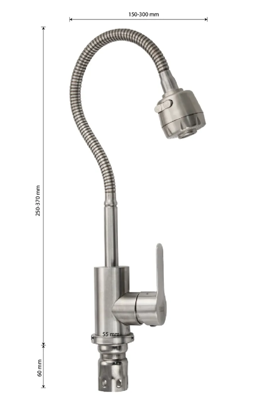 9314 BRIMIX Смеситель кухня гибкий излив нерж. серия СТАНДАРТ