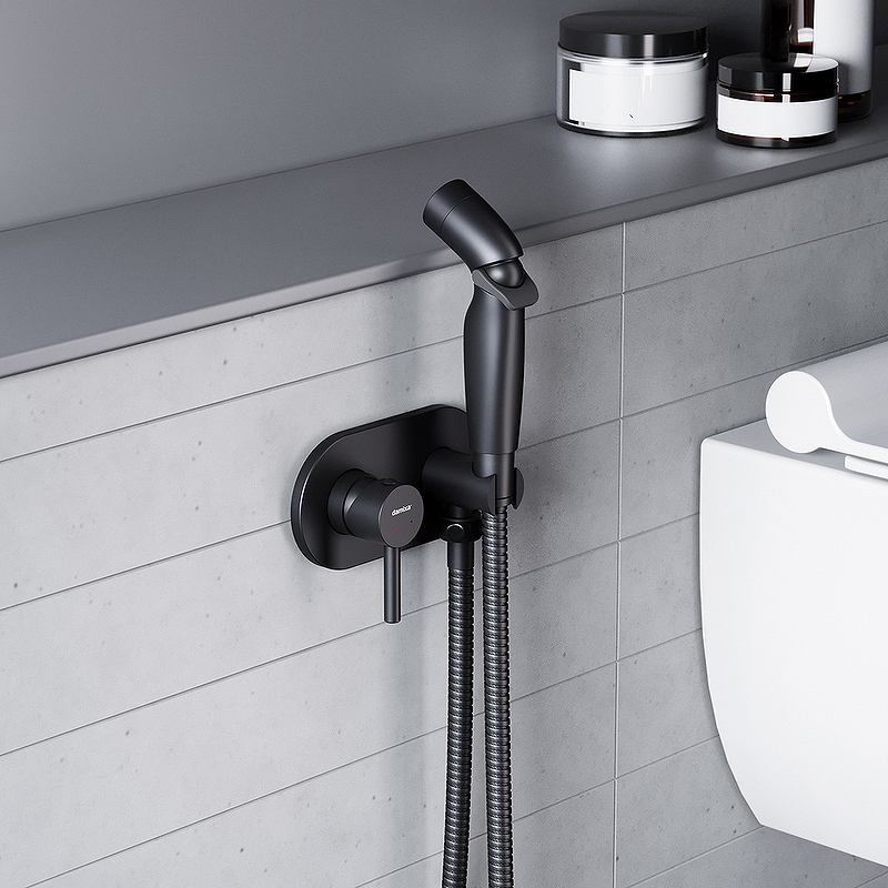 Смеситель, монтируемый в стену с гигиеническим душем чёрный матовый 212000300 Option DAMIXA