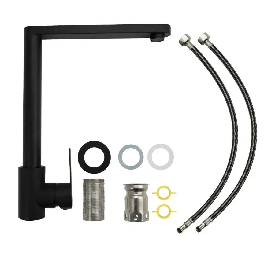 9106 MAGNUS Cмеситель кухня ГРАФИТ Г-образный излив корпус нерж.