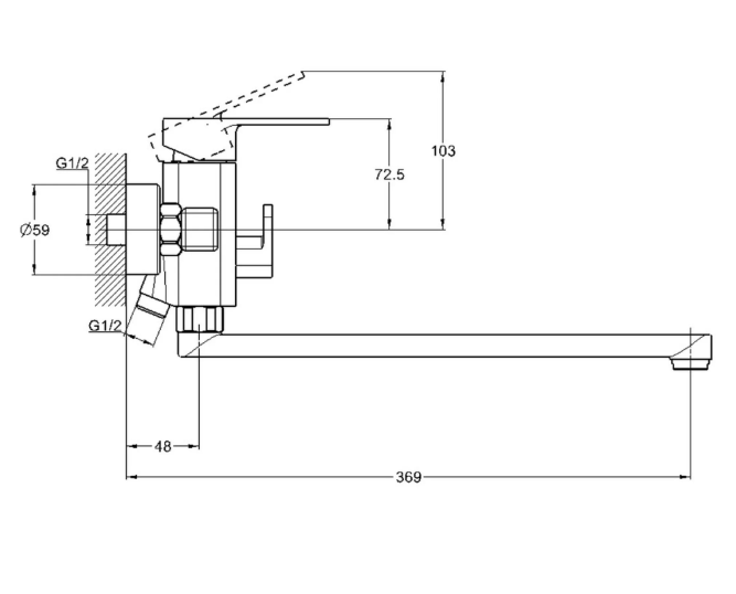 Смеситель для ванны с душем G-lauf NEB7-A123 (D35 длин. излив дивертор в корпусе)