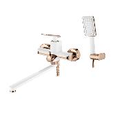 A71123GR Смеситель для ванны ACCOONA с длинным изливом 350мм Цвет: белый+розовое золото (8)