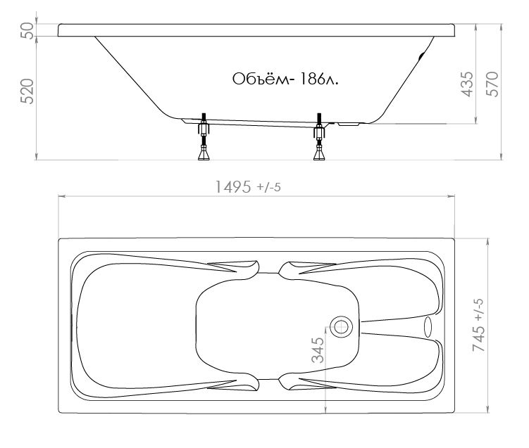 ТРИТОН Ванна Стандарт Экстра 1500/700 без каркаса, панели, сифона