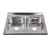 FABIA Мойка накладная двойная 80х60 см (0,8 мм) глубина 160 мм + большой сифон с переливом 62279