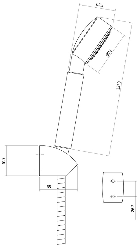 Душевой гарнитур Cersanit CARI (держатель лейки) 1режим, шланг 150 металл 63389
