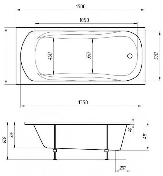 Ванна акрил 1MARKA CLASSIC A 150*70 +каркас+панель без сифона