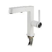 8233 MAGNUS Cмеситель кухня шаровый Г - образный излив вытяжной, корпус из латуни БЕЛОГО цвета