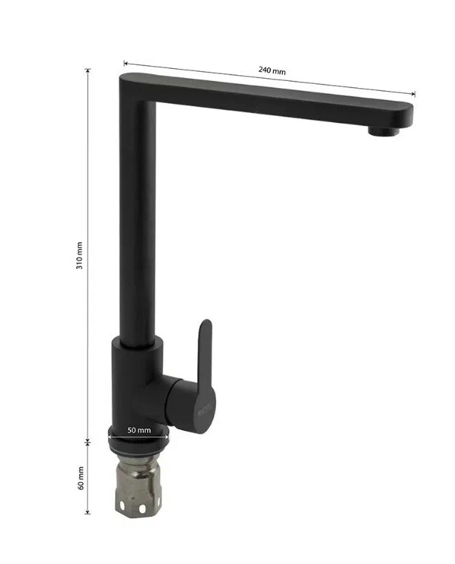 9106 MAGNUS Cмеситель кухня ГРАФИТ Г-образный излив корпус нерж.