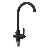 8241 MAGNUS Cмеситель кухня С-образный излив ЧЕРНЫЙ с двойным выпуском воды для фильтра латунь