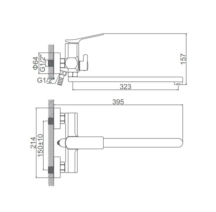 A71122 Смеситель для ванны ACCOONA с длинным изливом 350мм дивертор в корпусе латунь/хром (10)