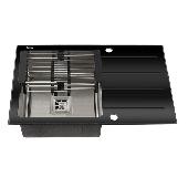 FABIA PROFI Мойка врезная 78х50см универс.ЧЁРНОЕ СТЕКЛО (8мм) и нержавеющая сталь+сифон+корзина 9503