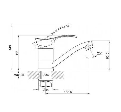 Смеситель для кухни (мойки) G-lauf 4T4-B180 (D40; на гайке; кор. излив; 140мм)