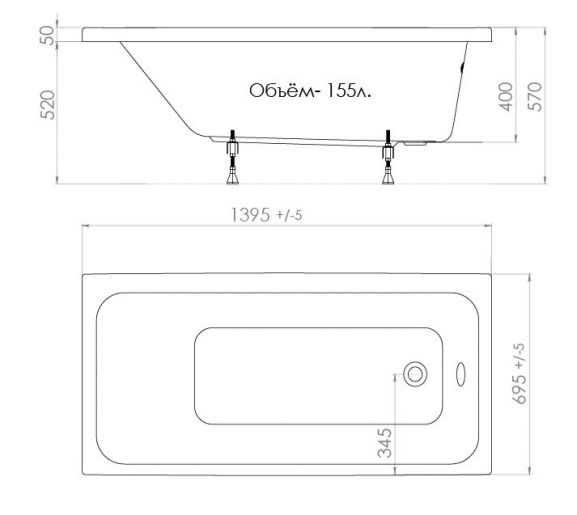 ТРИТОН Ванна Ультра 1400/700 без каркаса, панели, сифона