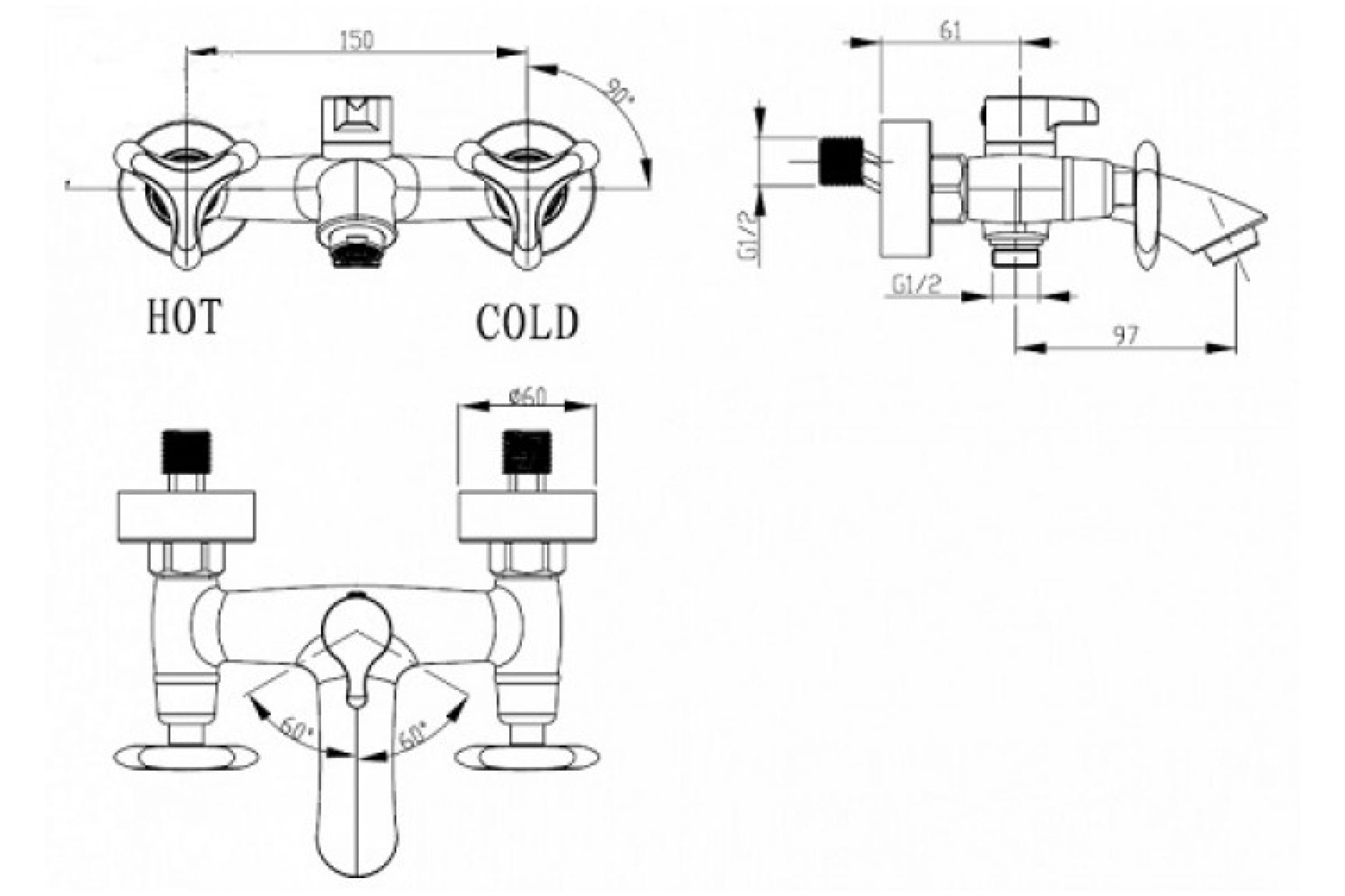 KAISER Trio 57022-2 Black Смеситель для ванны Черный