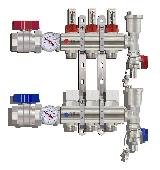 Kоллекторная группа 1* с расх. на  2 вых. латунь TIM KA002 c кранами и воздух.