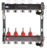 Коллектор из нерж. стали с расходомерами, с клап. вып. воздуха и слив 4 вых. ROMMER RMS-1201-000004