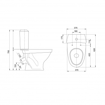Унитаз-компакт Вест (косой вып., ниж. подв., 1-реж. арм., сид.полипропилен), SANTERI
