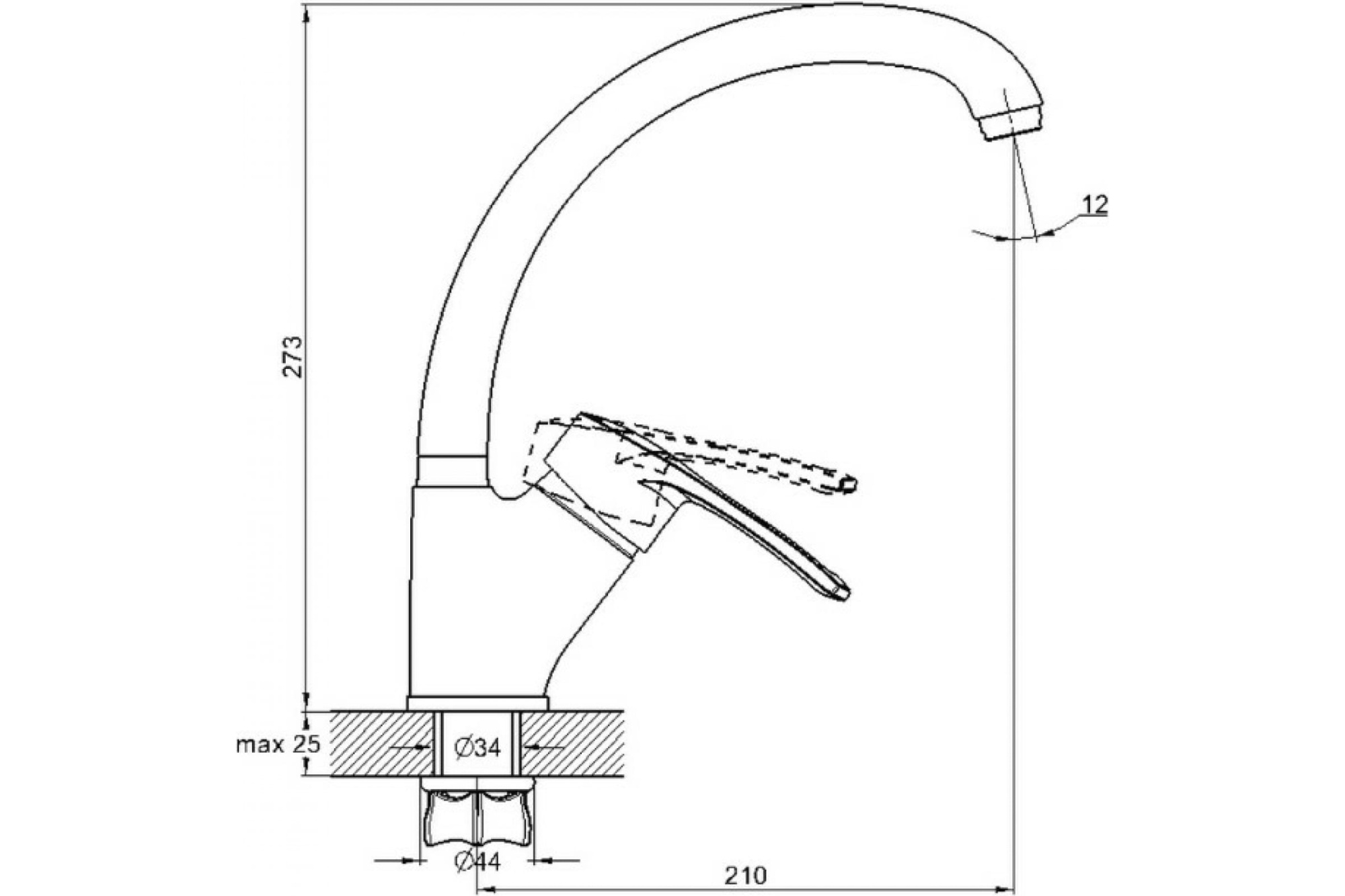 Смеситель для кухни (мойки) G-lauf 9G4-A180 (D40; боковая ручка; на лат. гайке)