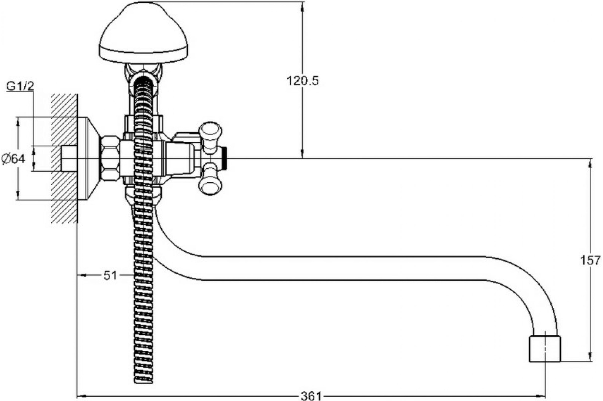 Смеситель для ванны с душем G-lauf QMT7-A722 (1/2; керам. круглый длин.излив)