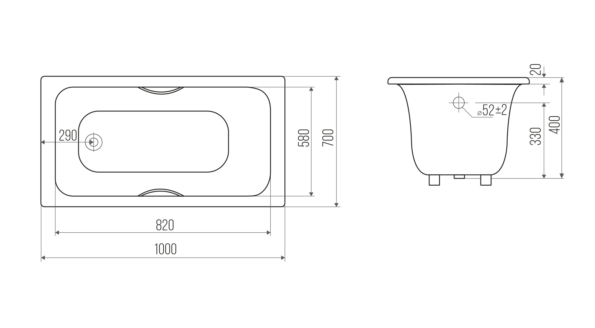 Ванна чугунная Classic 100х70+ножки, Goldman