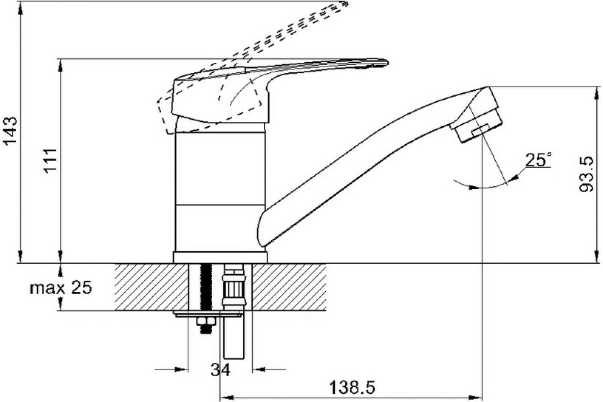 Смеситель для кухни (мойки) G-lauf 4P4-В043  (D40; на шпильке кор. излив; 140мм)