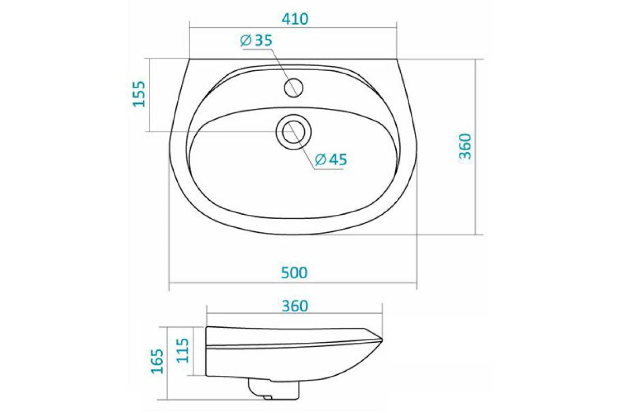 Бриз-50 Умывальник SANTEK WH110451 (под пьедестал БИЦ)