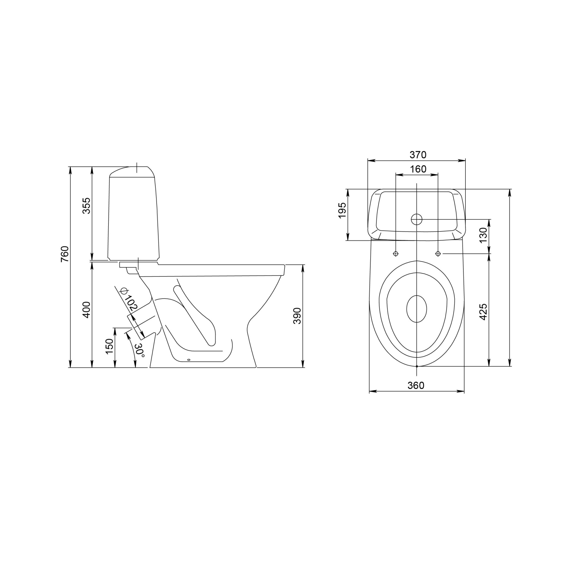 Унитаз-компакт Соната (косой вып., ниж. подв., 1-реж. арм., сид. полипропилен), SANTERI