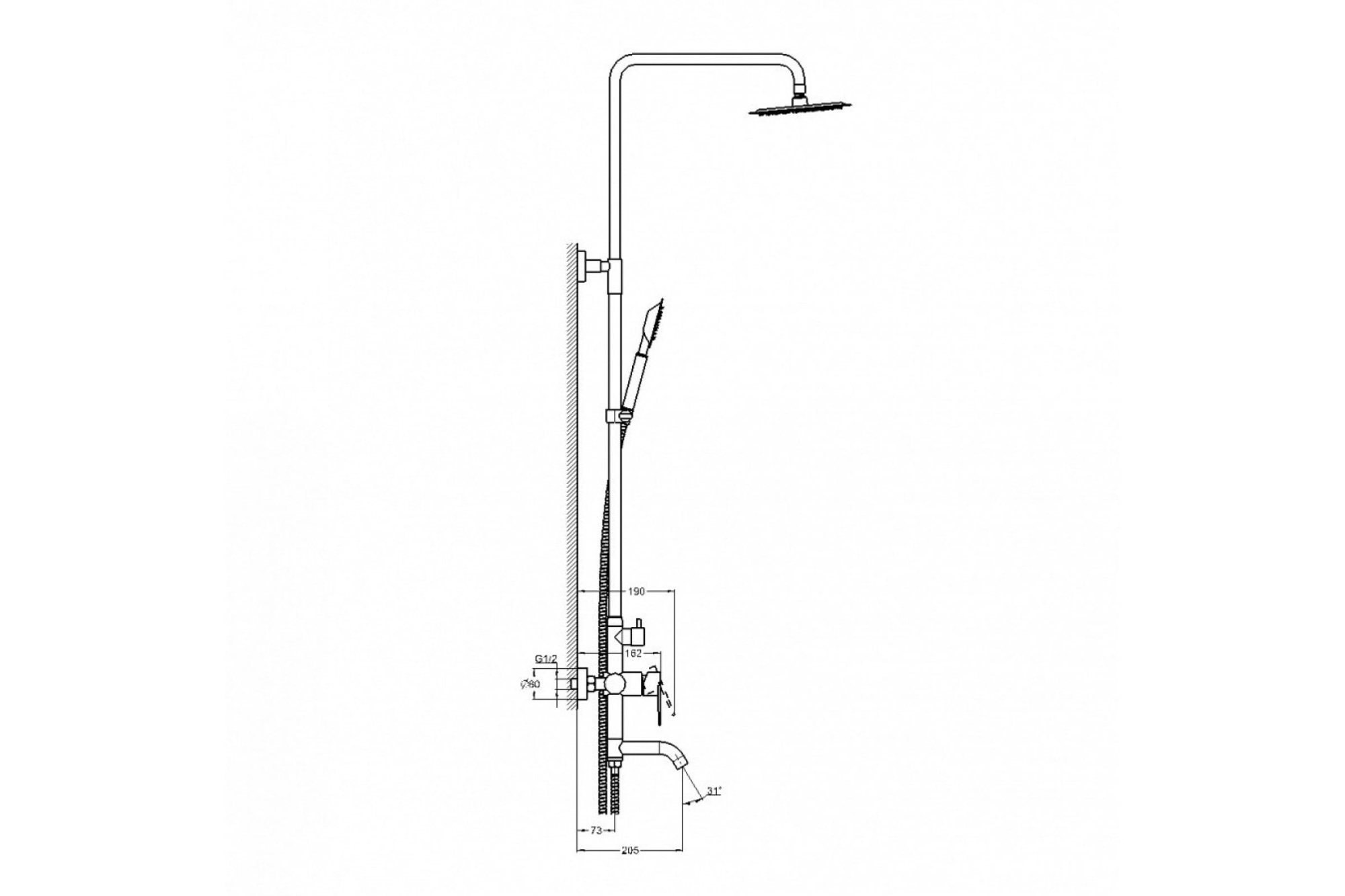Смеситель для ванны с душем G-lauf ZAP16-A090 (D35 с душевой системой керам.вст.перекл.)