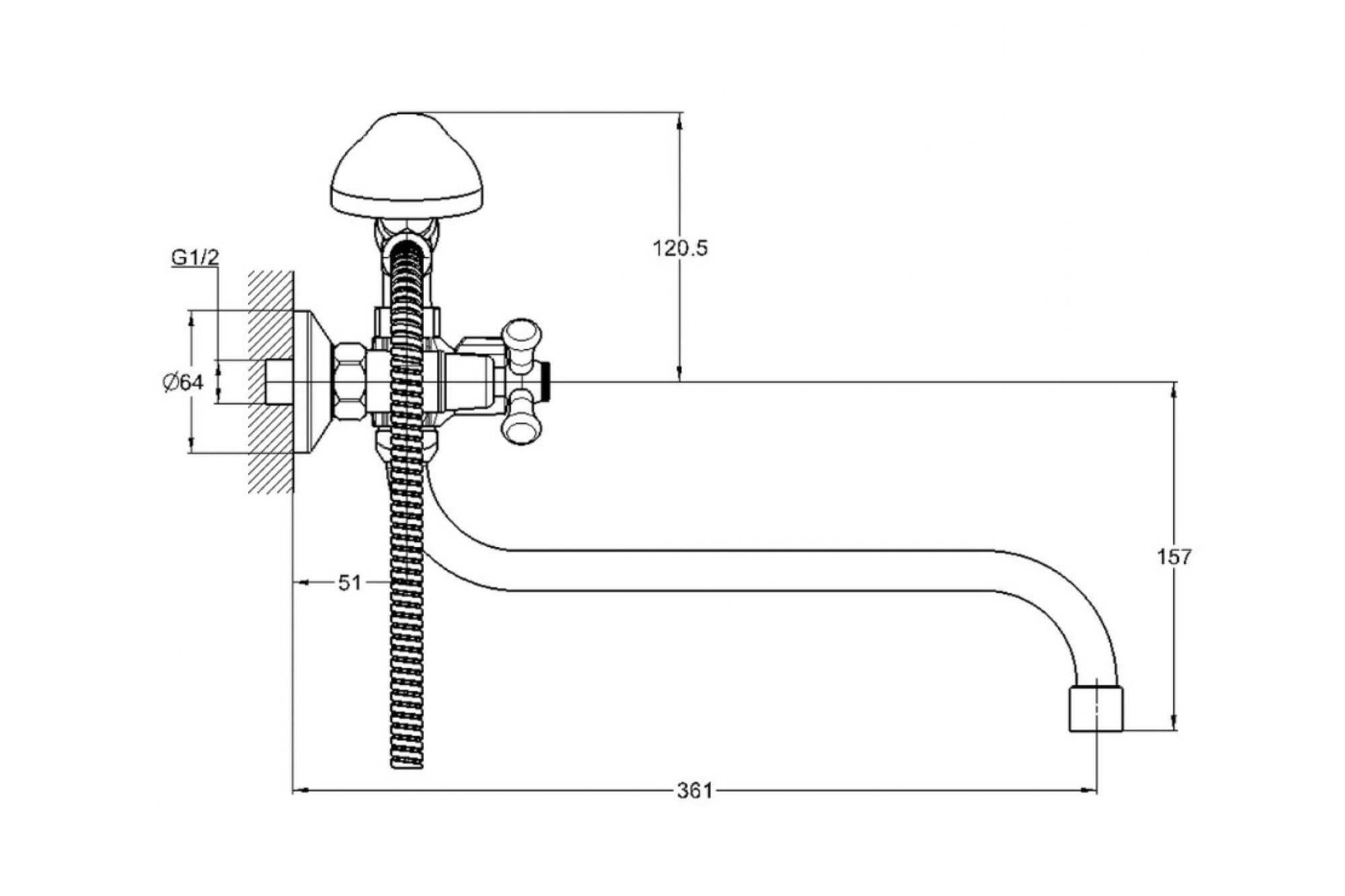 Смеситель для ванны с душем G-lauf QMT7-A827 (1/2;  керам. круглый длин.излив)